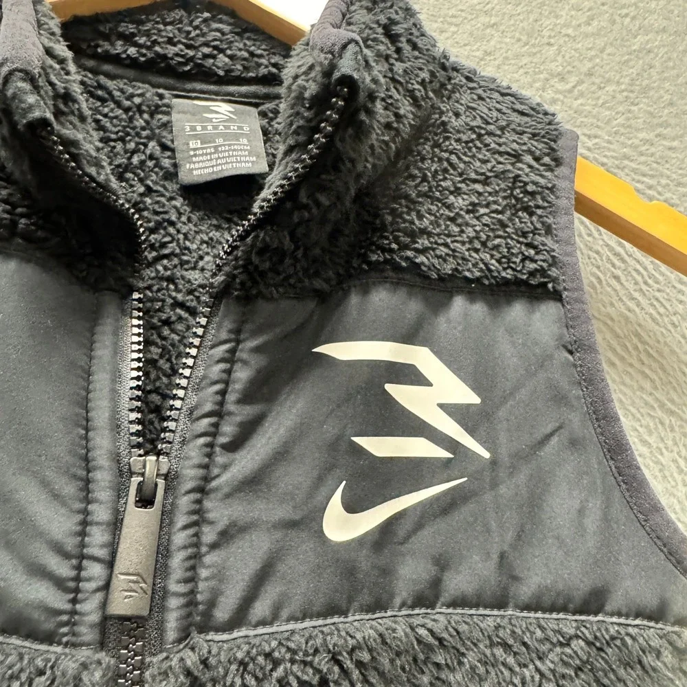 Nike 3Brand Fleece Vest Boys 10 Full Zip Black Sherpa Jacket Sporty Outdoor